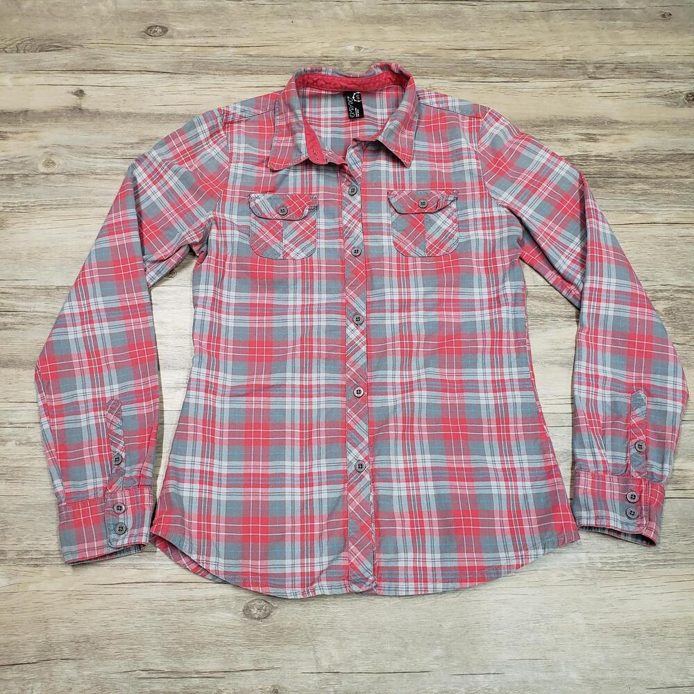 Empyre Shirt Womens Small Red Gray Plaid Button Down Long Sleeve 100% Cotton